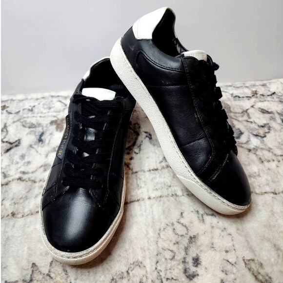 AllSaints Sheer Leather Sneakers In Black White Bicolor - Picture 2 of 14
